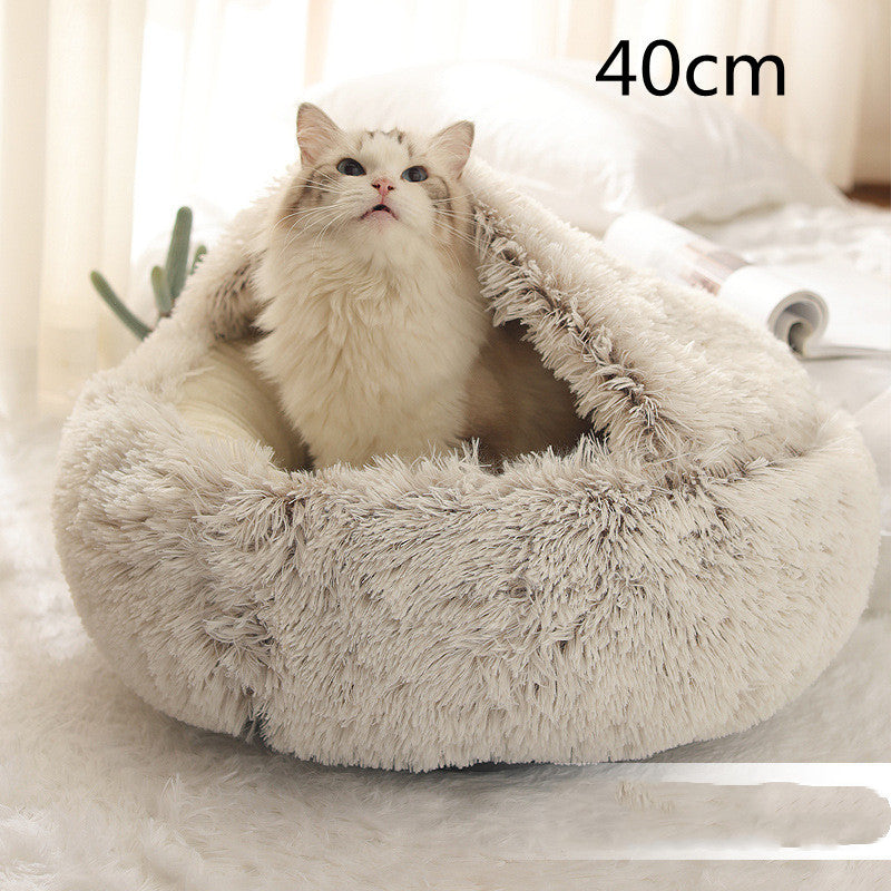 2-in-1 Dog & Cat Bed – Round Plush Winter Bed, Warm & Cozy House for Pets