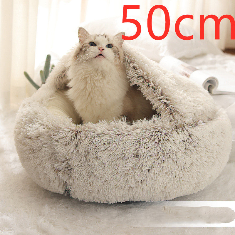 2-in-1 Dog & Cat Bed – Round Plush Winter Bed, Warm & Cozy House for Pets