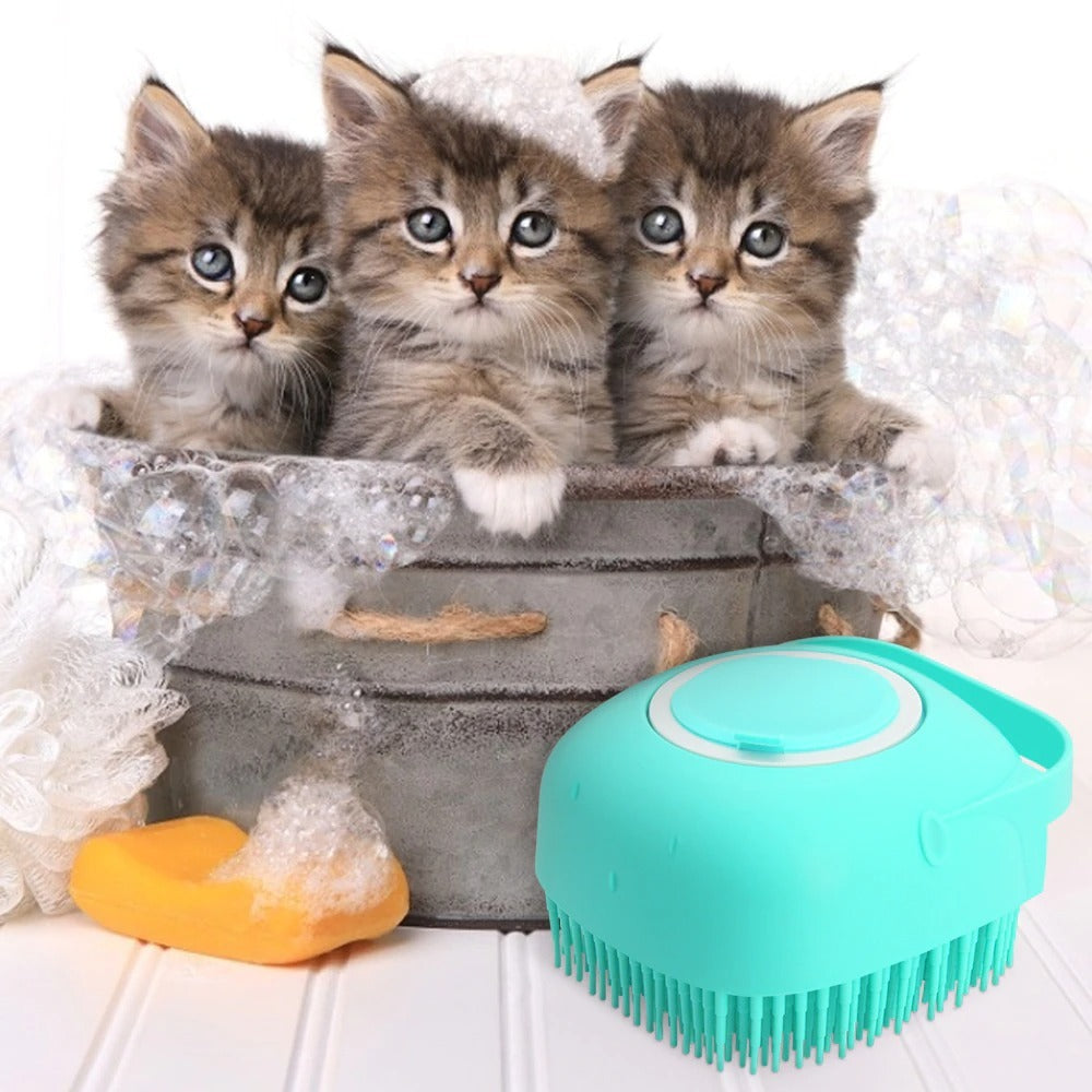 2-in-1 Silicone Scrubber with Soap Dispenser – Bath & Grooming Brush for Pets