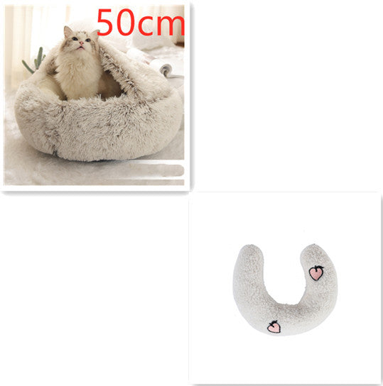 2-in-1 Dog & Cat Bed – Round Plush Winter Bed, Warm & Cozy House for Pets