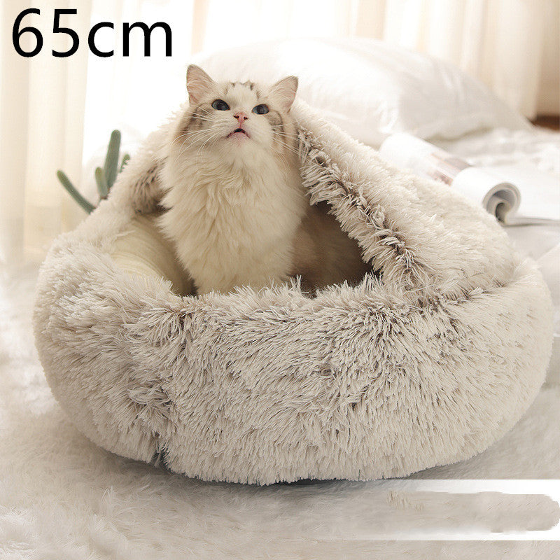 2-in-1 Dog & Cat Bed – Round Plush Winter Bed, Warm & Cozy House for Pets