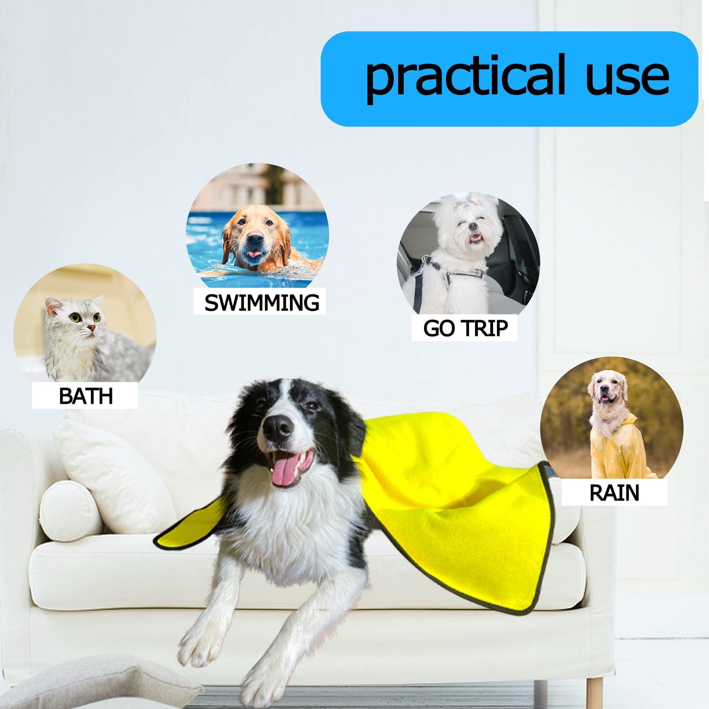 Super Absorbent Pet Bath Towel – Quick Dry Microfiber for Dogs & Cats (Yellow)