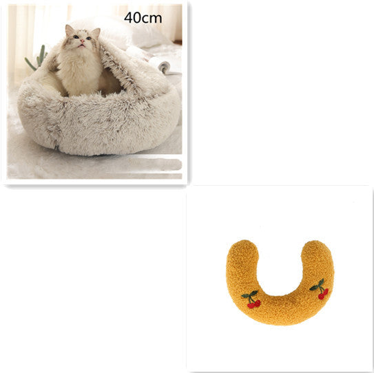 2-in-1 Dog & Cat Bed – Round Plush Winter Bed, Warm & Cozy House for Pets