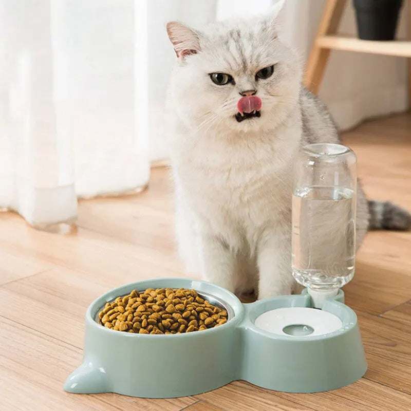 2-in-1 Automatic Pet Feeder & Water Bowl – Stainless Steel Food Dish + Gravity Water Dispenser