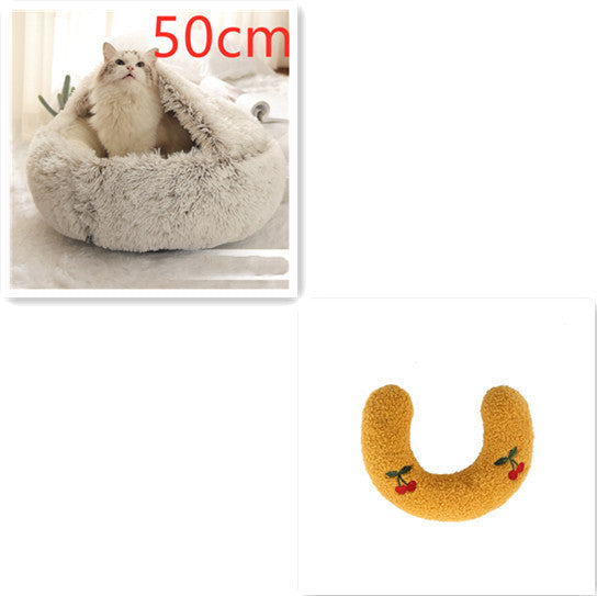 2-in-1 Dog & Cat Bed – Round Plush Winter Bed, Warm & Cozy House for Pets