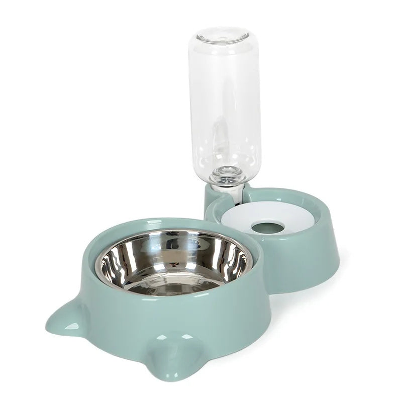 2-in-1 Automatic Pet Feeder & Water Bowl – Stainless Steel Food Dish + Gravity Water Dispenser