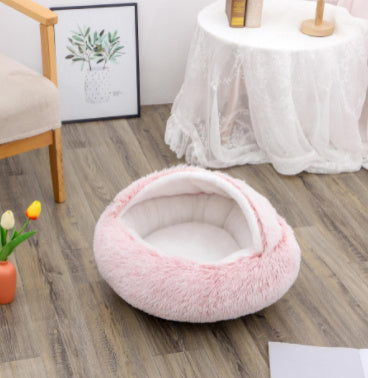2-in-1 Dog & Cat Bed – Round Plush Winter Bed, Warm & Cozy House for Pets