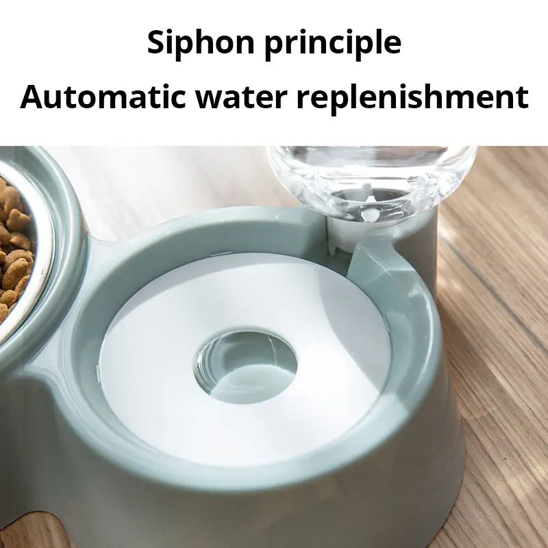 2-in-1 Automatic Pet Feeder & Water Bowl – Stainless Steel Food Dish + Gravity Water Dispenser