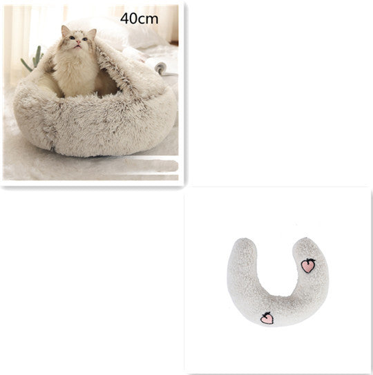 2-in-1 Dog & Cat Bed – Round Plush Winter Bed, Warm & Cozy House for Pets