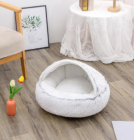 2-in-1 Dog & Cat Bed – Round Plush Winter Bed, Warm & Cozy House for Pets