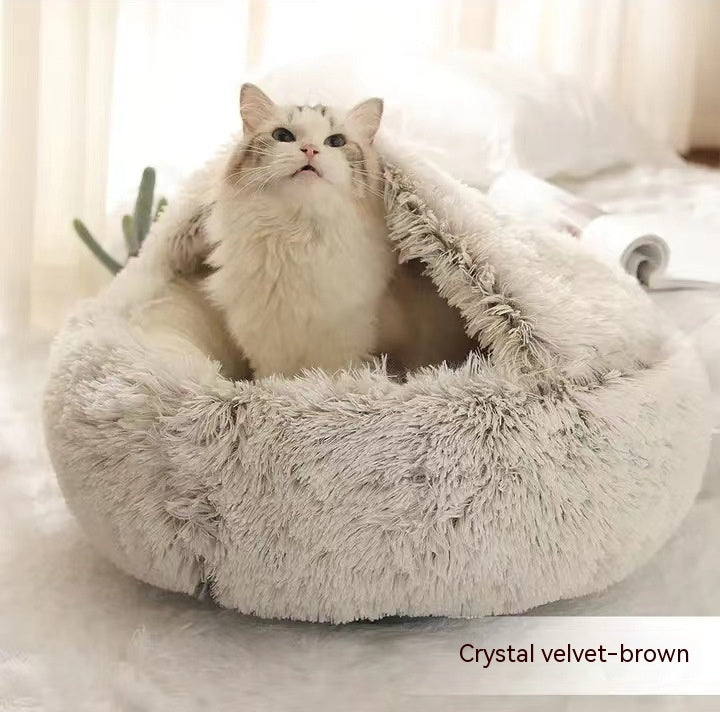 2-in-1 Dog & Cat Bed – Round Plush Winter Bed, Warm & Cozy House for Pets