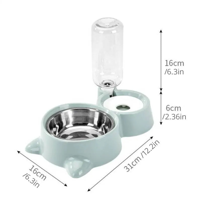 2-in-1 Automatic Pet Feeder & Water Bowl – Stainless Steel Food Dish + Gravity Water Dispenser