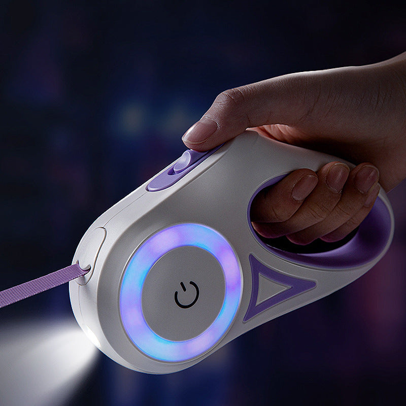 Retractable Dog Leash with LED Spotlight – Automatic Lock & Safe Night Walks