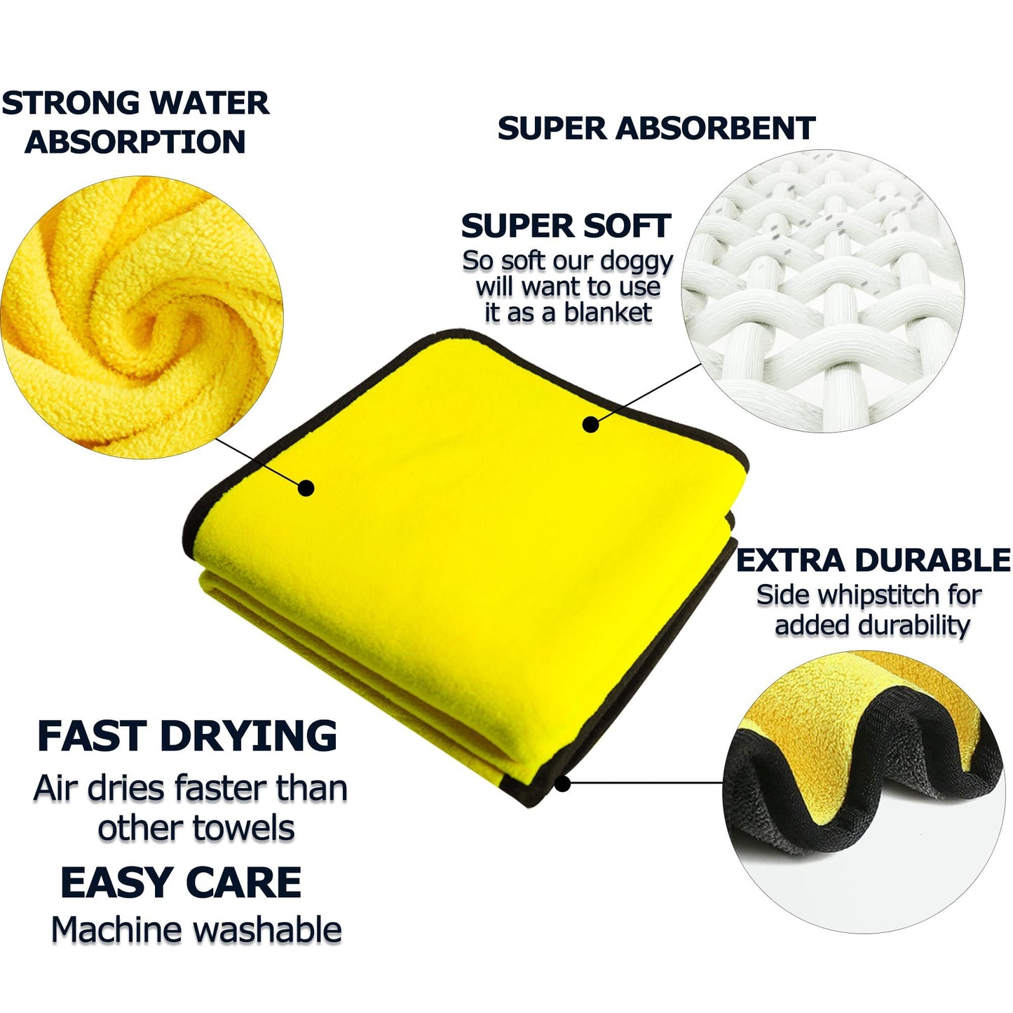 Super Absorbent Pet Bath Towel – Quick Dry Microfiber for Dogs & Cats (Yellow)