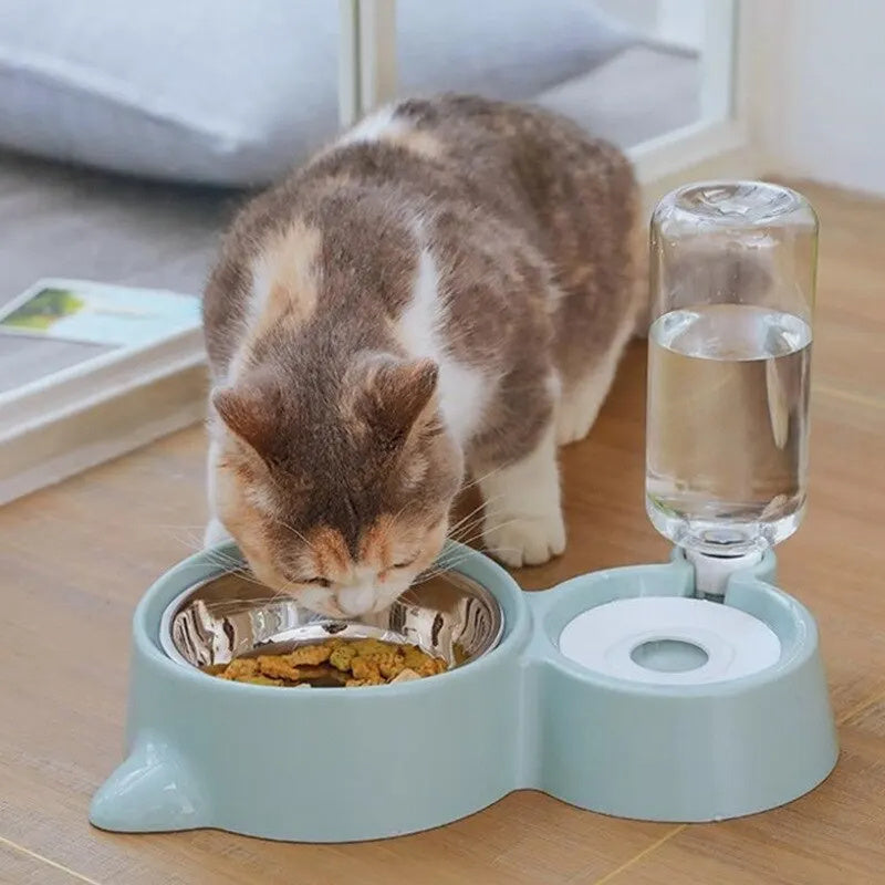 2-in-1 Automatic Pet Feeder & Water Bowl – Stainless Steel Food Dish + Gravity Water Dispenser