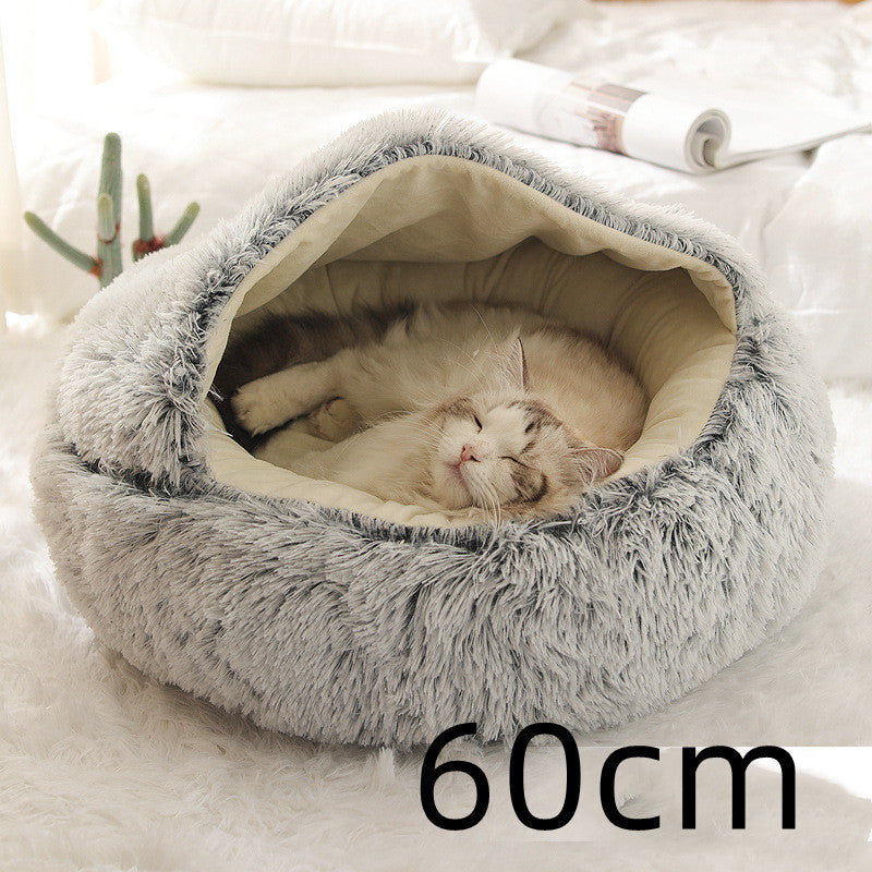 2-in-1 Dog & Cat Bed – Round Plush Winter Bed, Warm & Cozy House for Pets