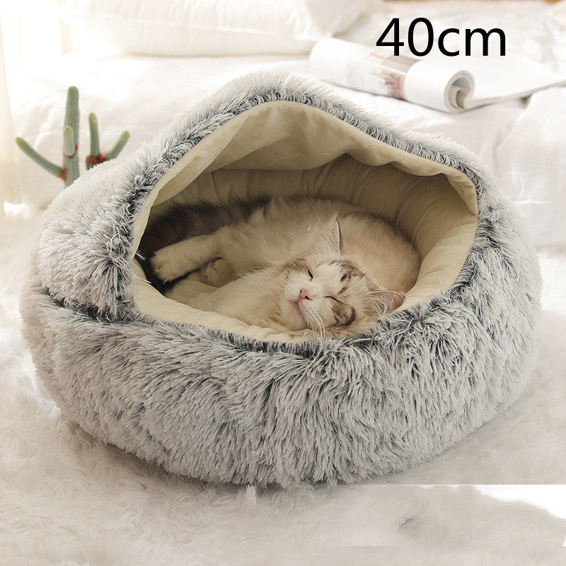 2-in-1 Dog & Cat Bed – Round Plush Winter Bed, Warm & Cozy House for Pets