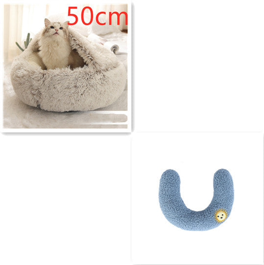 2-in-1 Dog & Cat Bed – Round Plush Winter Bed, Warm & Cozy House for Pets