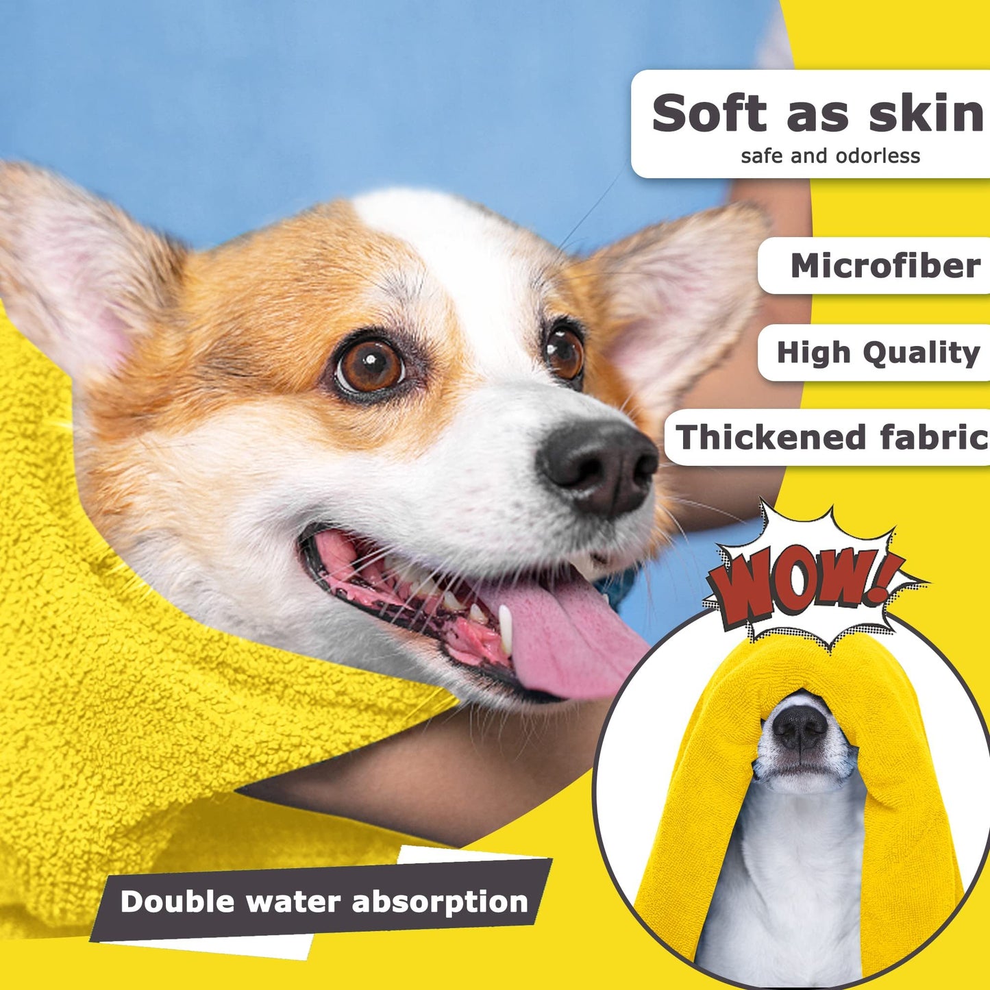 Super Absorbent Pet Bath Towel – Quick Dry Microfiber for Dogs & Cats (Yellow)
