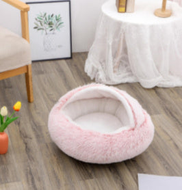 2-in-1 Dog & Cat Bed – Round Plush Winter Bed, Warm & Cozy House for Pets