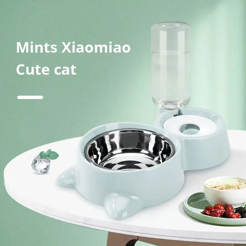 2-in-1 Automatic Pet Feeder & Water Bowl – Stainless Steel Food Dish + Gravity Water Dispenser