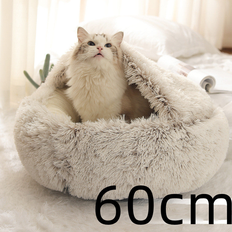2-in-1 Dog & Cat Bed – Round Plush Winter Bed, Warm & Cozy House for Pets