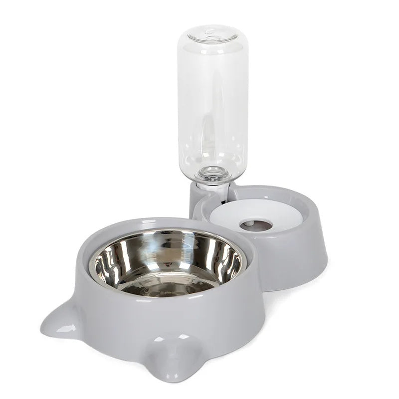 2-in-1 Automatic Pet Feeder & Water Bowl – Stainless Steel Food Dish + Gravity Water Dispenser