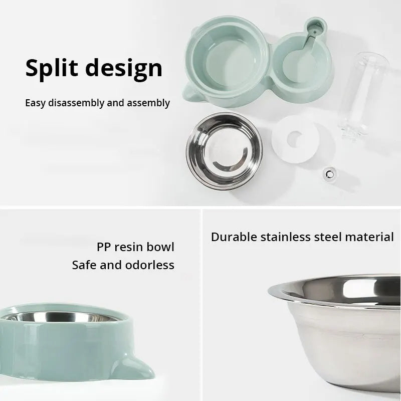 2-in-1 Automatic Pet Feeder & Water Bowl – Stainless Steel Food Dish + Gravity Water Dispenser