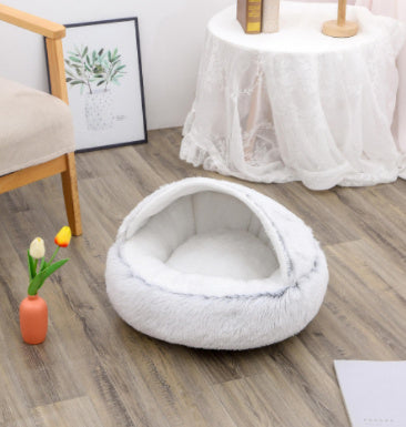 2-in-1 Dog & Cat Bed – Round Plush Winter Bed, Warm & Cozy House for Pets
