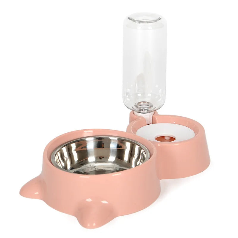 2-in-1 Automatic Pet Feeder & Water Bowl – Stainless Steel Food Dish + Gravity Water Dispenser