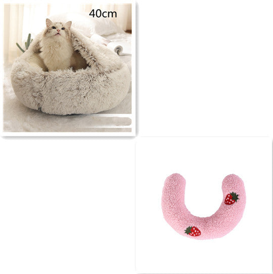 2-in-1 Dog & Cat Bed – Round Plush Winter Bed, Warm & Cozy House for Pets
