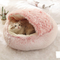 2-in-1 Dog & Cat Bed – Round Plush Winter Bed, Warm & Cozy House for Pets