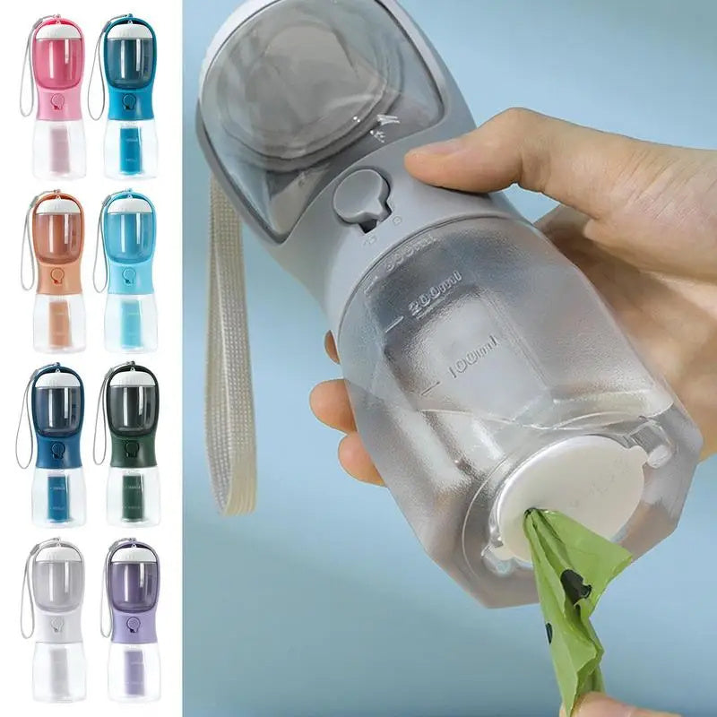 3-in-1 Portable Dog Water Bottle with Food Container & Waste Bag Dispenser – Travel Pet Water Cup