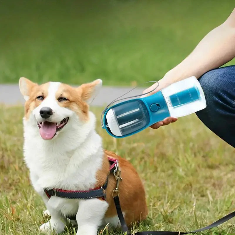 3-in-1 Portable Dog Water Bottle with Food Container & Waste Bag Dispenser – Travel Pet Water Cup