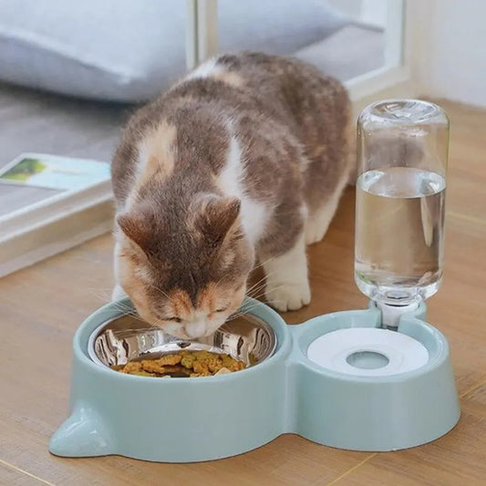 2-in-1 Automatic Pet Feeder & Water Bowl – Stainless Steel Food Dish + Gravity Water Dispenser